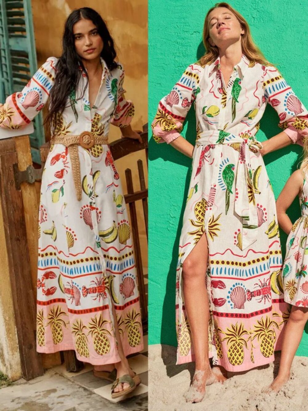 Boden Clara Maxi Dress Tropical Bonanza Linen Novelty Belted Shirt Size 8R